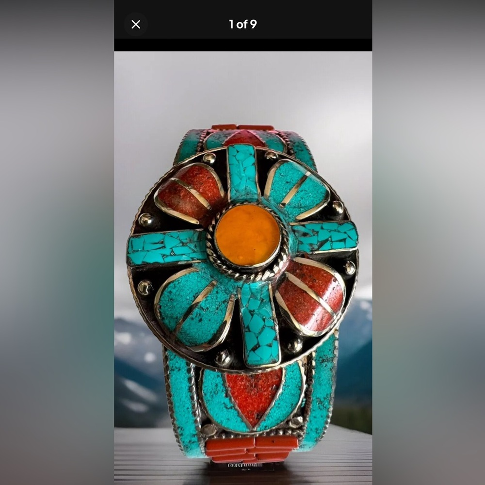 Vintage and beautiful handcrafted Bangle made from Tibetan silver & multi stone